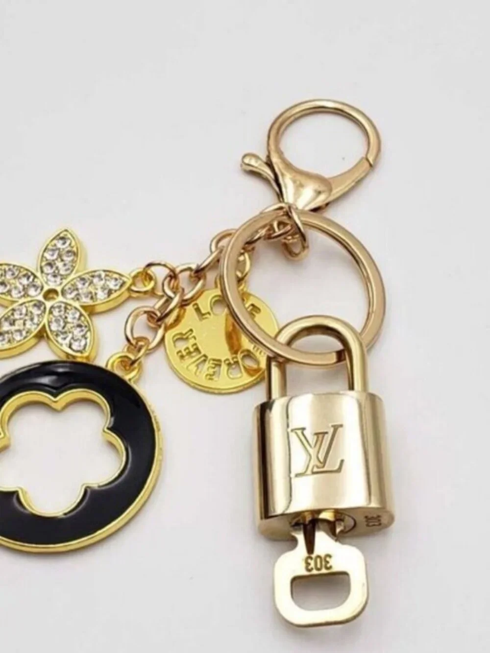 LV Gold Padlock & Key 🔒 Authentic Louis Vuitton Bag Unbranded Flower Charm